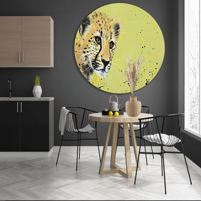 Abstracte cheeta op dynamische achtergrond aluminium muurcirkel