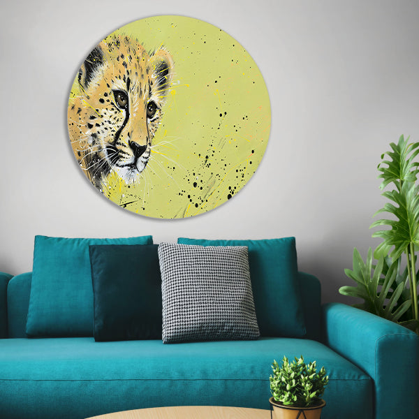 Abstracte cheeta op dynamische achtergrond aluminium muurcirkel