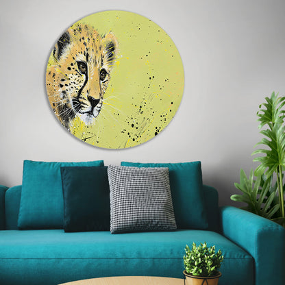 Abstracte cheeta op dynamische achtergrond aluminium muurcirkel