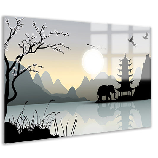 Silhouet Olifant bij Pagoda acrylglas