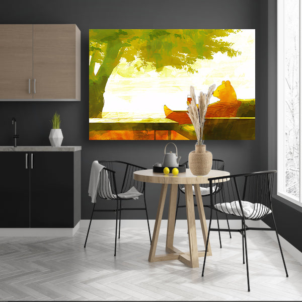 Ontspannen beer onder een groene boomcanvas