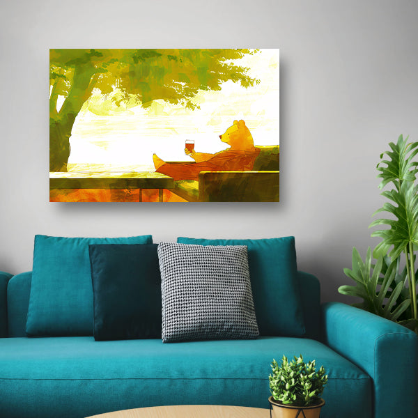 Ontspannen beer onder een groene boomcanvas
