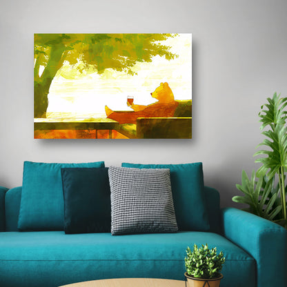 Ontspannen beer onder een groene boomcanvas