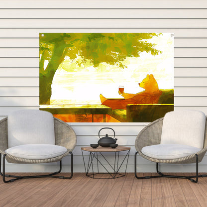 Ontspannen beer onder een groene boom tuinposter