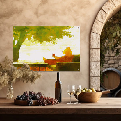 Ontspannen beer onder een groene boom tuinposter