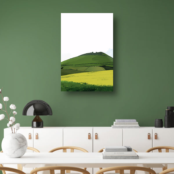 Minimalistisch groen heuvelachtig landschap schilderij poster