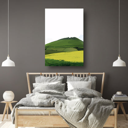 Minimalistisch groen heuvelachtig landschap schilderij poster