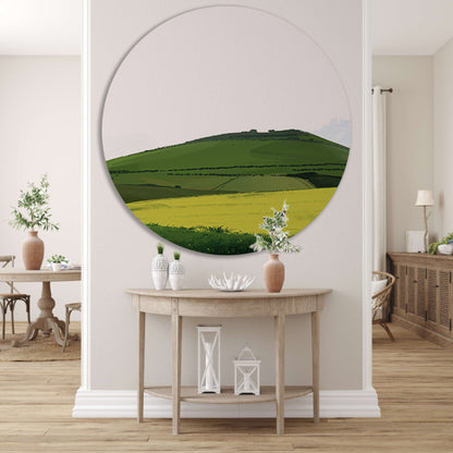 Minimalistisch groen heuvelachtig landschap schilderij forex muurcirkel