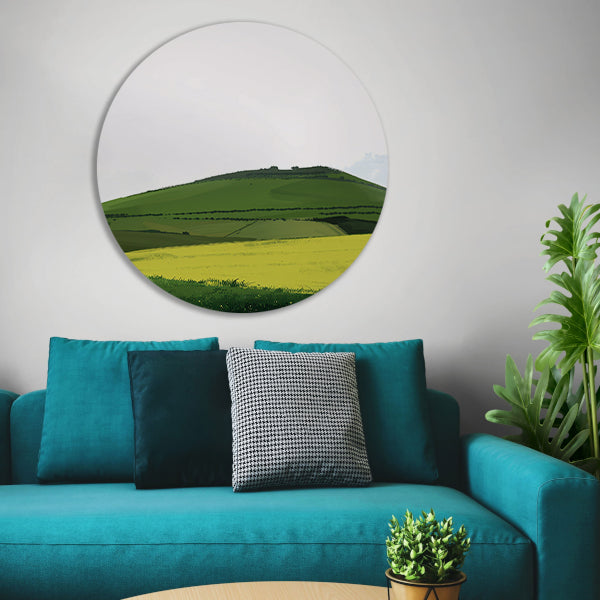 Minimalistisch groen heuvelachtig landschap schilderij aluminium muurcirkel