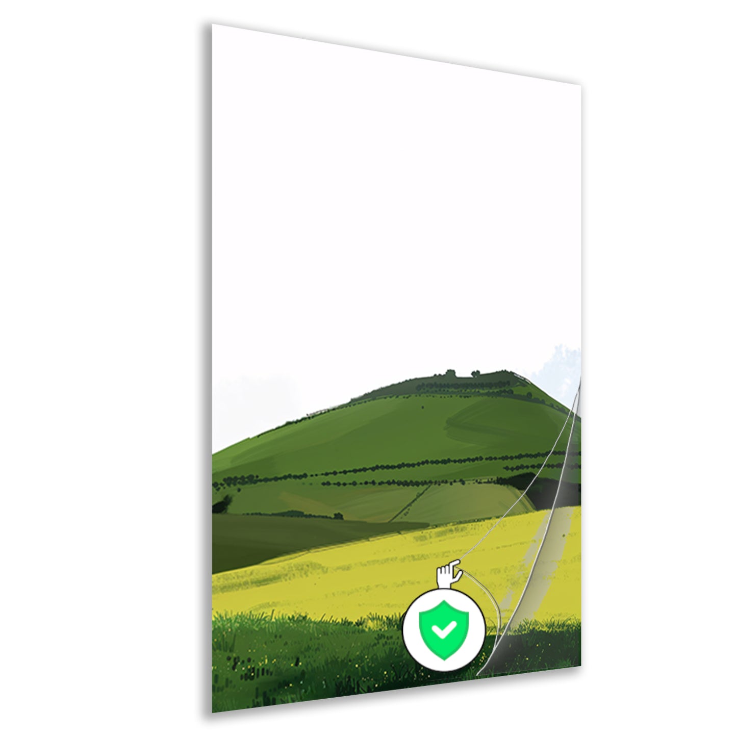 Minimalistisch groen heuvelachtig landschap schilderij poster