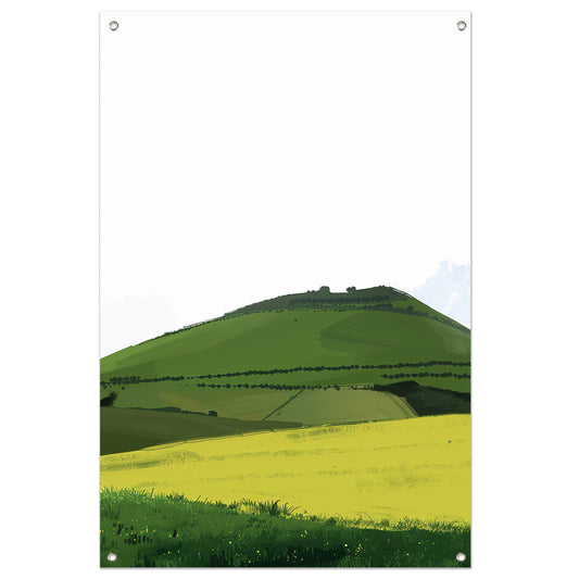 Minimalistisch groen heuvelachtig landschap schilderij tuinposter