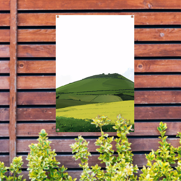 Minimalistisch groen heuvelachtig landschap schilderij tuinposter