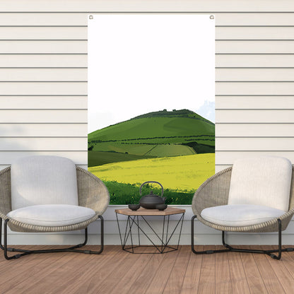 Minimalistisch groen heuvelachtig landschap schilderij tuinposter