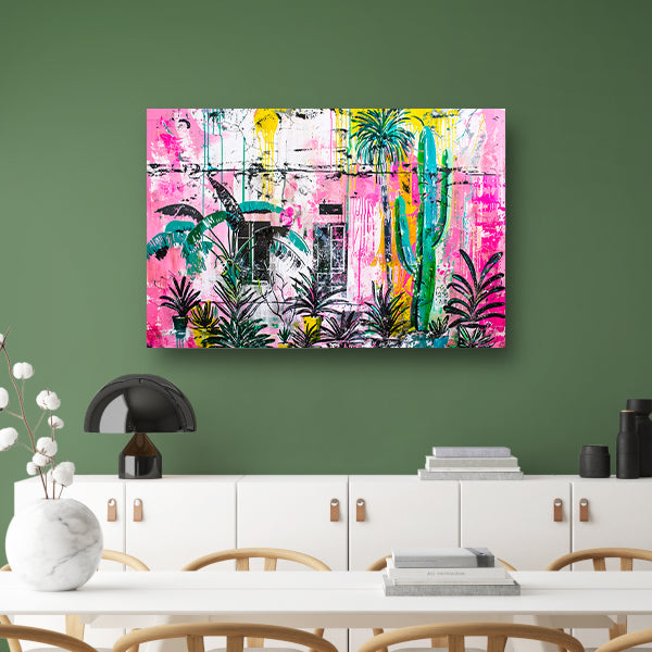 Kleurrijke abstracte muurschildering met planten poster