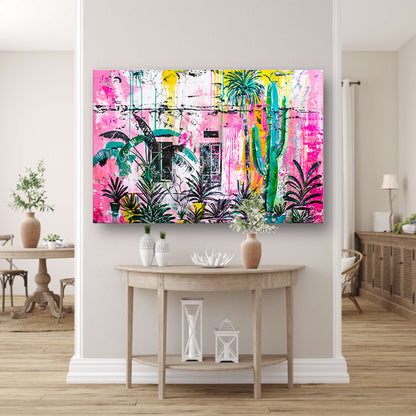 Kleurrijke abstracte muurschildering met planten poster