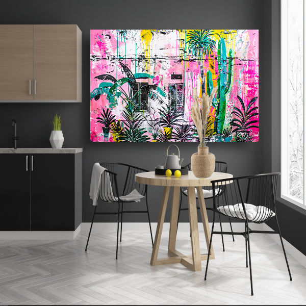 Kleurrijke abstracte muurschildering met planten poster