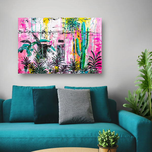 Kleurrijke abstracte muurschildering met planten poster