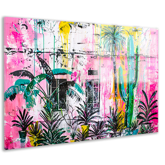 Kleurrijke abstracte muurschildering met planten acrylglas