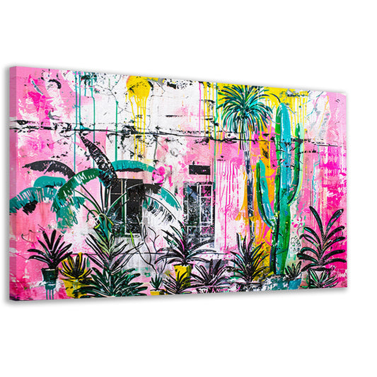 Kleurrijke abstracte muurschildering met planten canvas