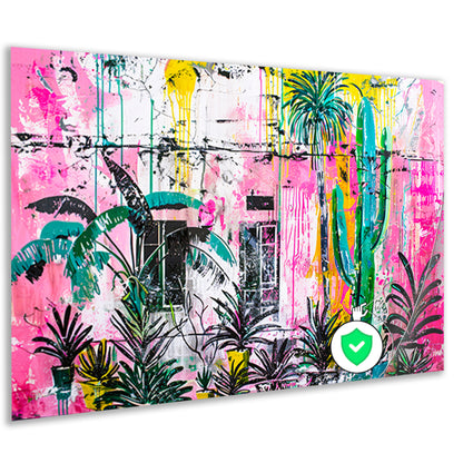 Kleurrijke abstracte muurschildering met planten poster