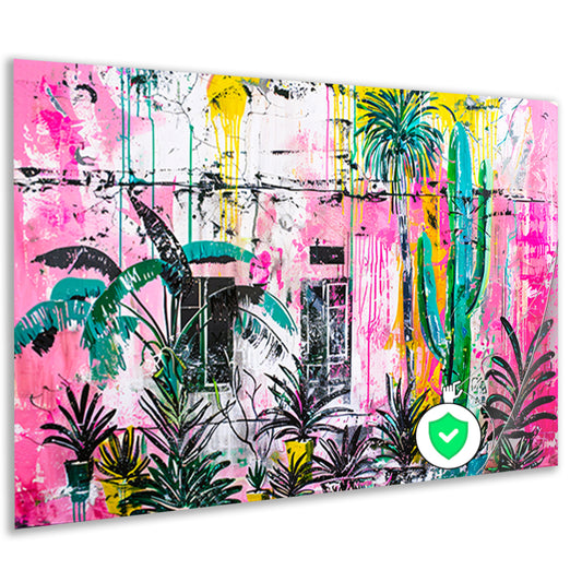 Kleurrijke abstracte muurschildering met planten poster
