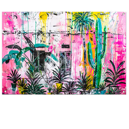 Kleurrijke abstracte muurschildering met planten tuinposter
