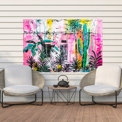Kleurrijke abstracte muurschildering met planten tuinposter