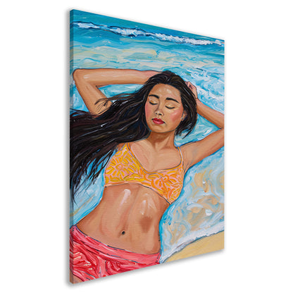 Vrouw ontspannen aan de kustlijn   canvas