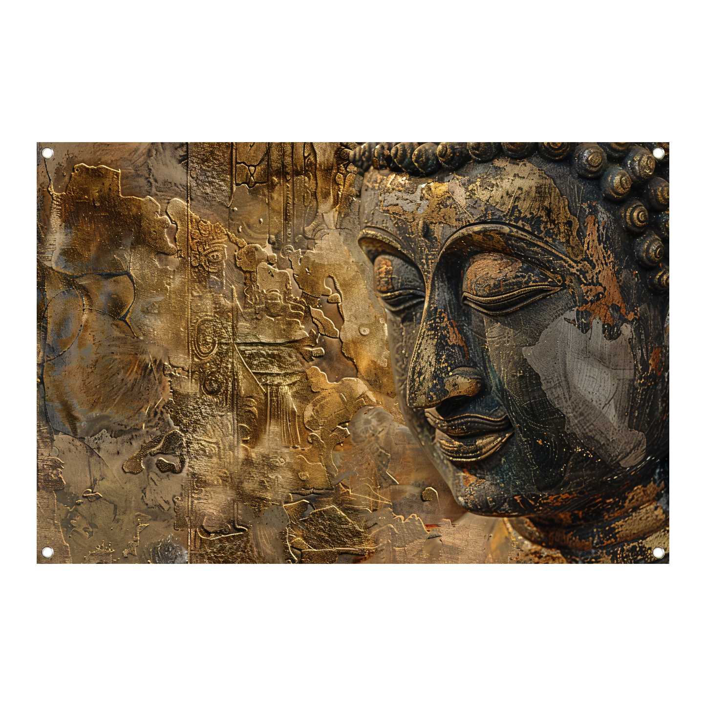 Gouden Boeddha Gezicht met Puzzel Ontwerp tuinposter