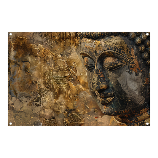 Gouden Boeddha Gezicht met Puzzel Ontwerp tuinposter