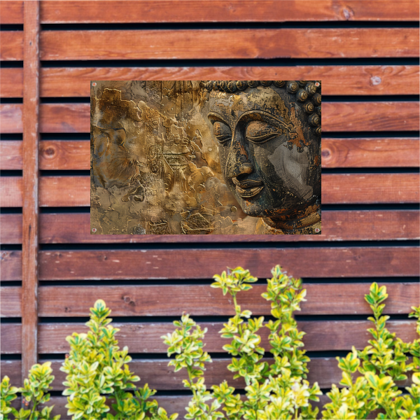 Gouden Boeddha Gezicht met Puzzel Ontwerp tuinposter