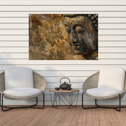 Gouden Boeddha Gezicht met Puzzel Ontwerp tuinposter