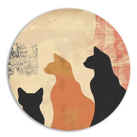 Abstracte Katten Silhouetten op Textuur aluminium muurcirkel