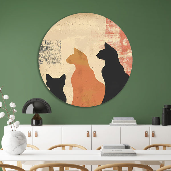 Abstracte Katten Silhouetten op Textuur aluminium muurcirkel