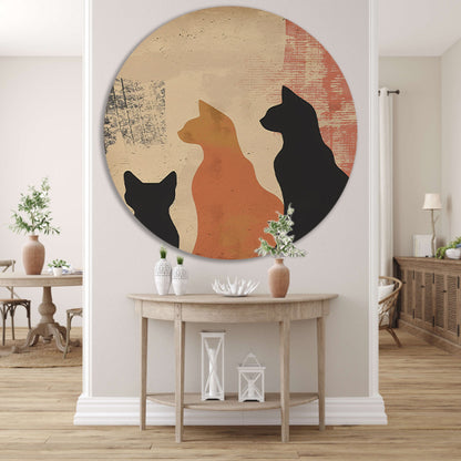 Abstracte Katten Silhouetten op Textuur aluminium muurcirkel