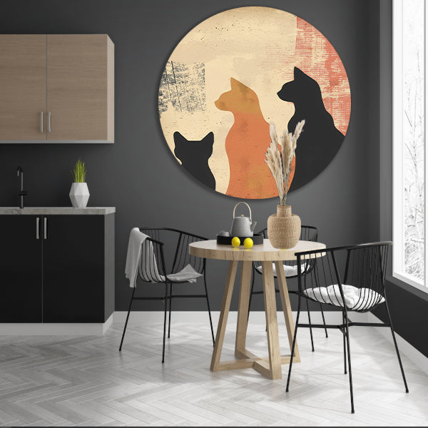 Abstracte Katten Silhouetten op Textuur aluminium muurcirkel