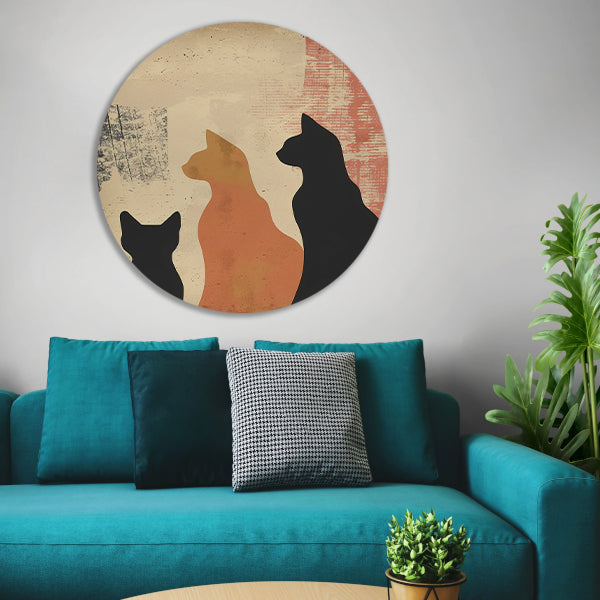 Abstracte Katten Silhouetten op Textuur aluminium muurcirkel