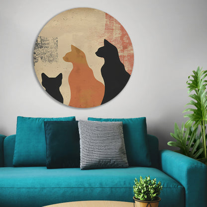 Abstracte Katten Silhouetten op Textuur aluminium muurcirkel