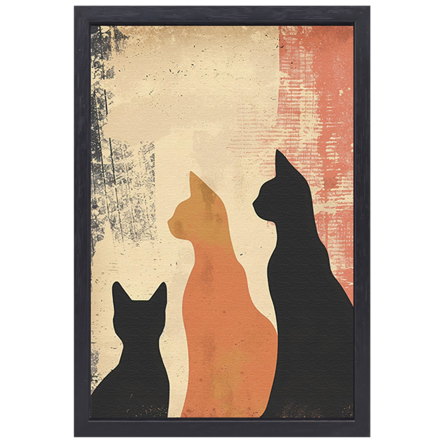 Abstracte Katten Silhouetten op Textuur canvas met baklijst