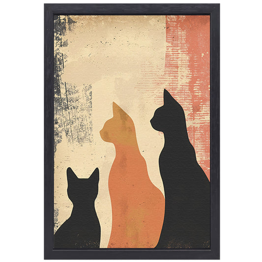 Abstracte Katten Silhouetten op Textuur canvas met baklijst