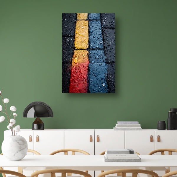 Abstract Straatstenen Met Kleurrijk Regenreflecties canvas met baklijst