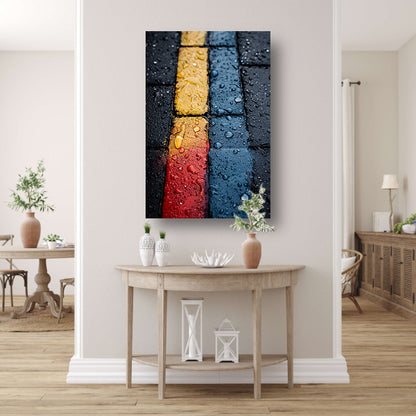 Abstract Straatstenen Met Kleurrijk Regenreflecties canvas met baklijst