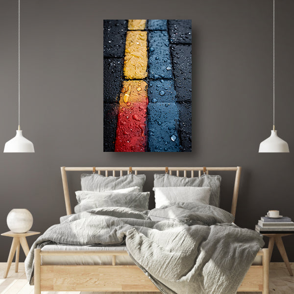 Abstract Straatstenen Met Kleurrijk Regenreflecties canvas met baklijst