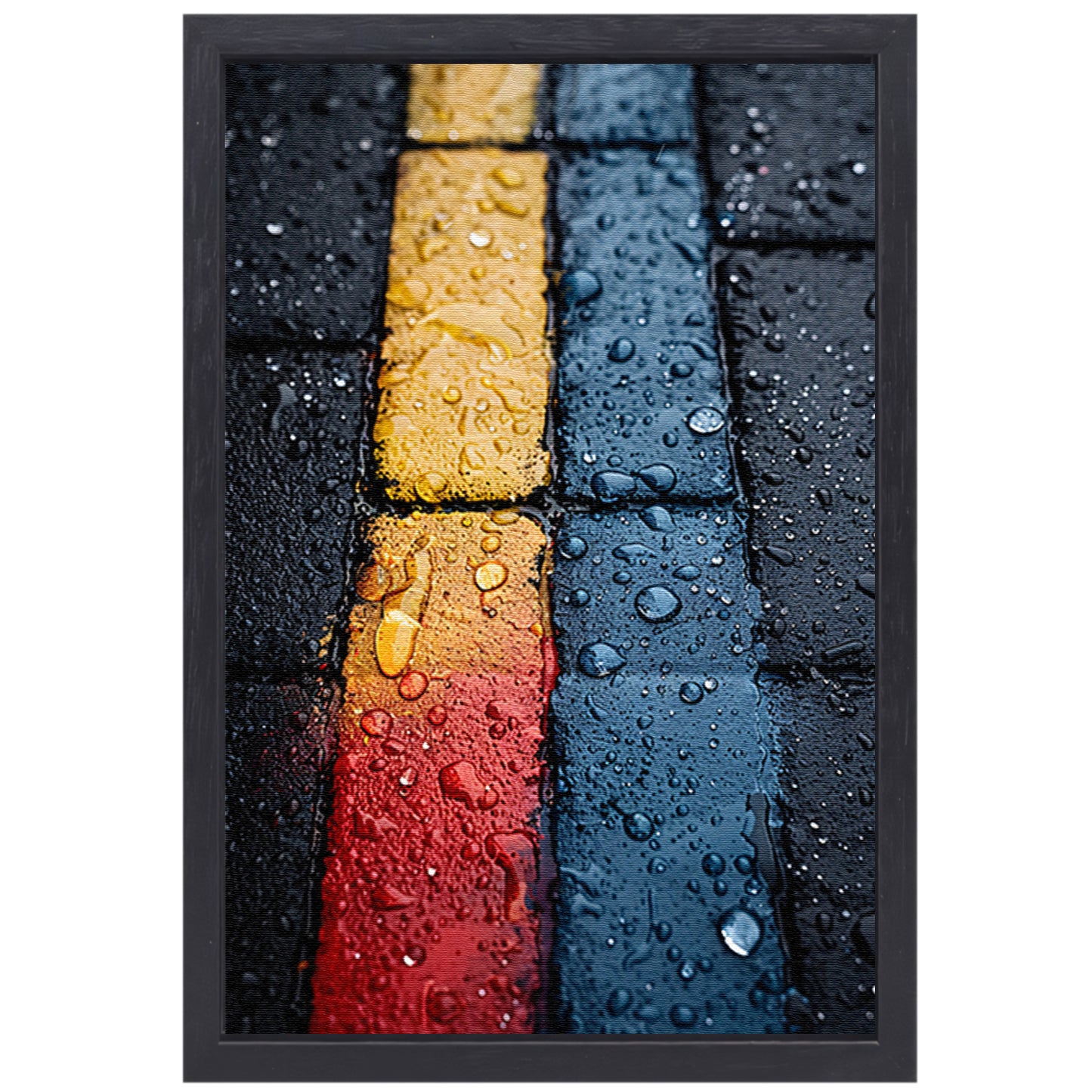 Abstract Straatstenen Met Kleurrijk Regenreflecties canvas met baklijst