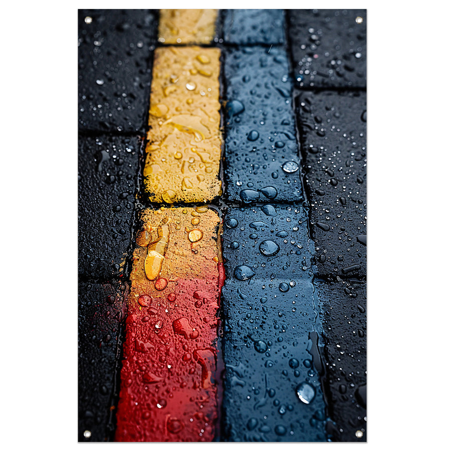 Abstract Straatstenen Met Kleurrijk Regenreflecties tuinposter