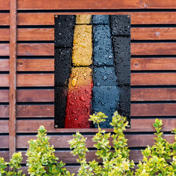 Abstract Straatstenen Met Kleurrijk Regenreflecties tuinposter