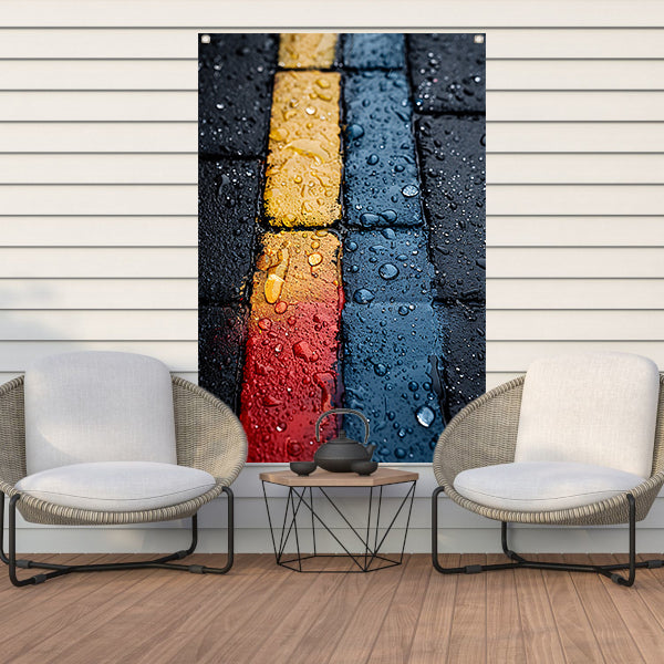 Abstract Straatstenen Met Kleurrijk Regenreflecties tuinposter