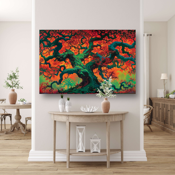 Eikenboom in herfstkleuren canvas met baklijst