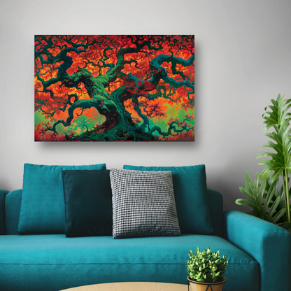 Eikenboom in herfstkleuren canvas met baklijst