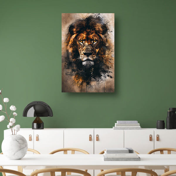 Leeuwenkop in dynamische graffiti-stijl canvas met baklijst